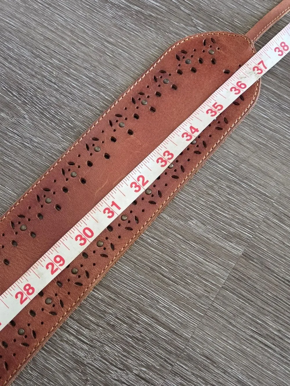 Noble Outfitters Brown Leather Perforated Laser Cut Stud Wide Tie Waist Hip Belt